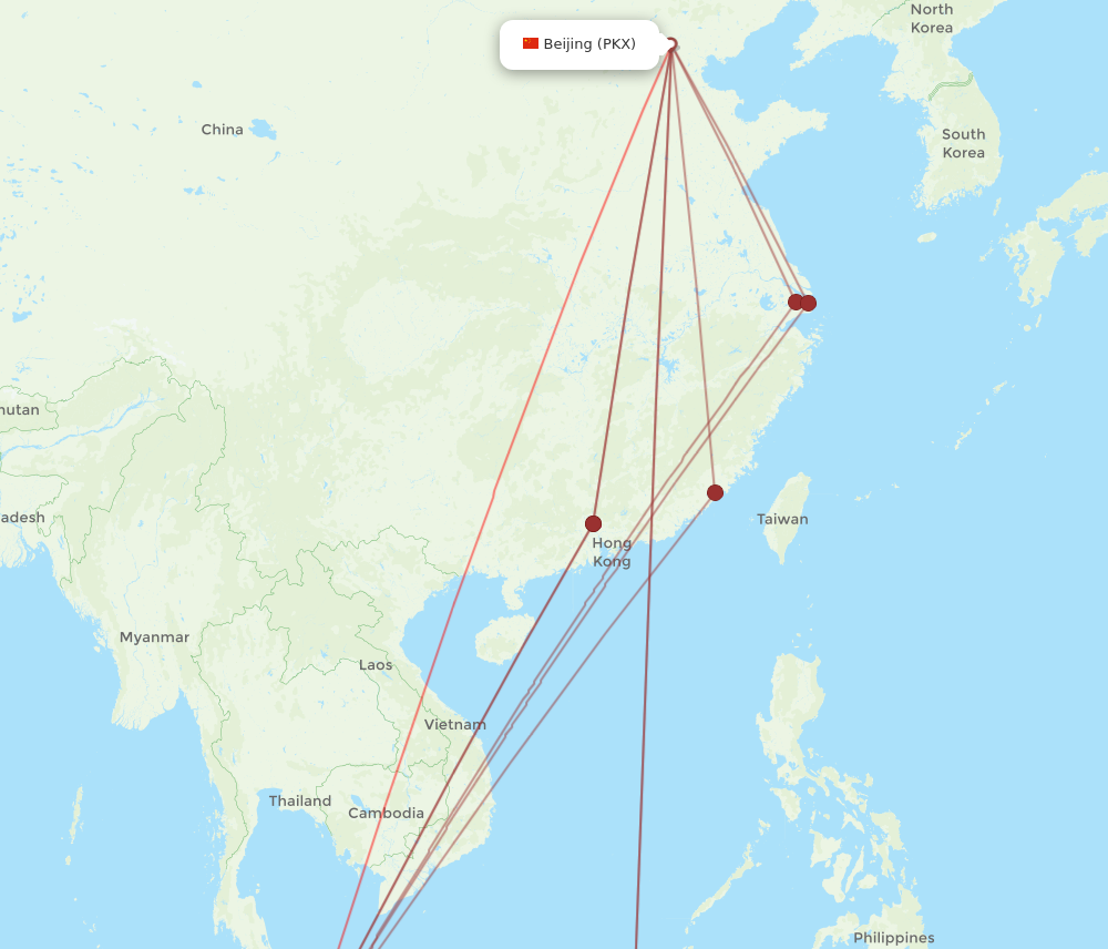 PKX to KUL flights and routes map