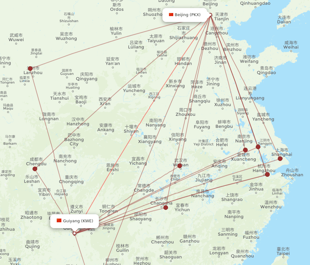 PKX-KWE flight routes