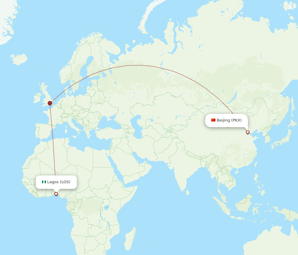 PKX to LOS flights and routes map