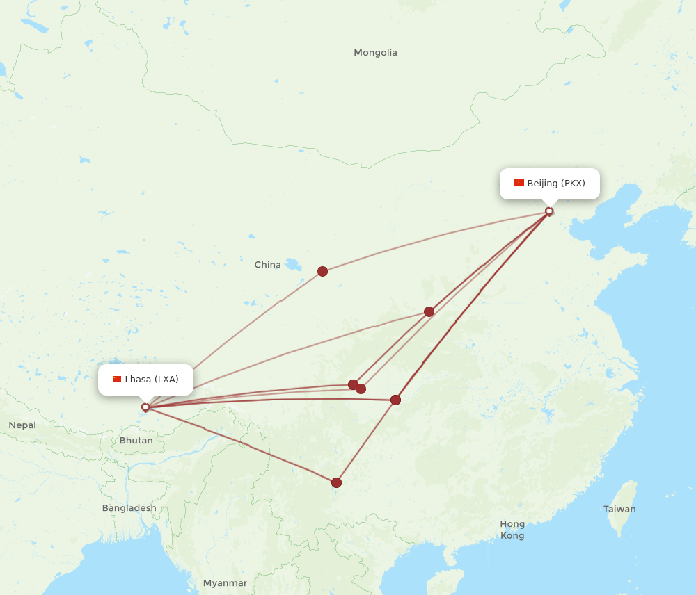 PKX-LXA flight routes