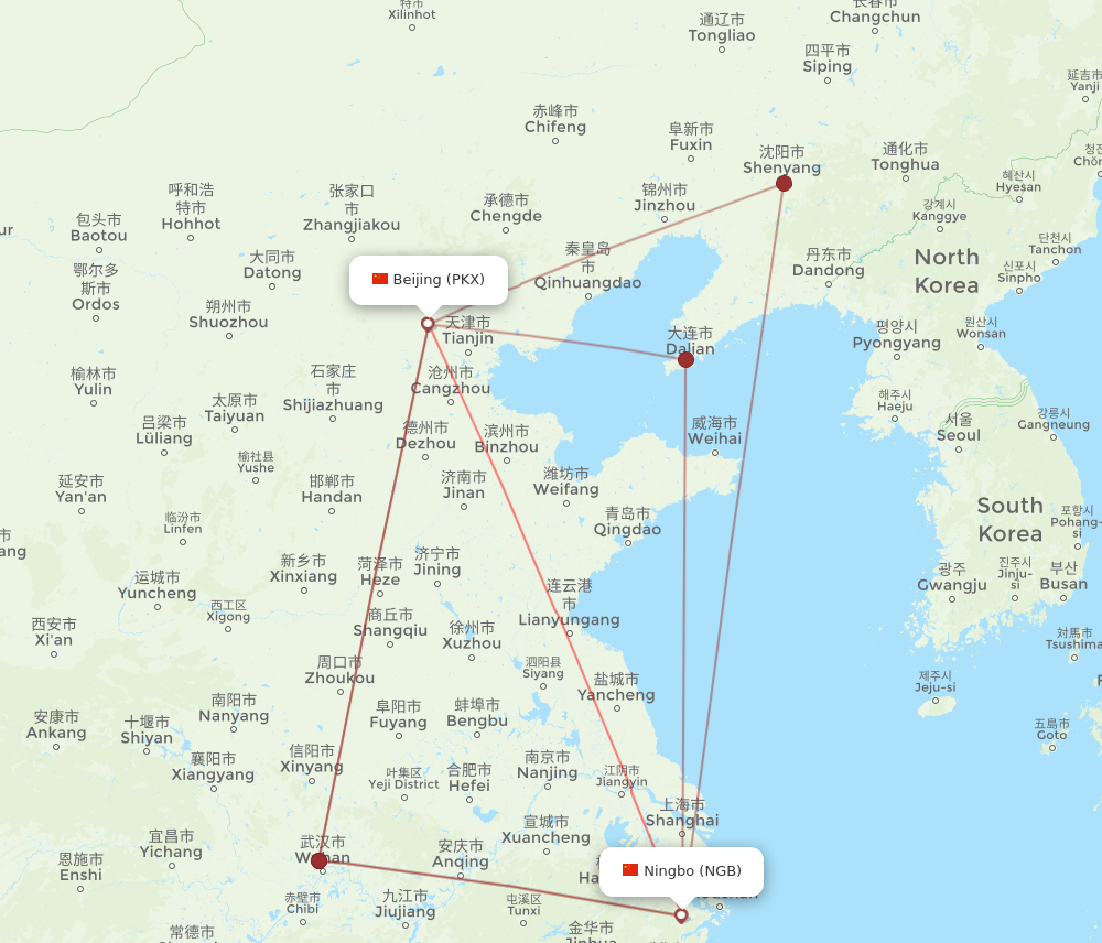 PKX to NGB flights and routes map