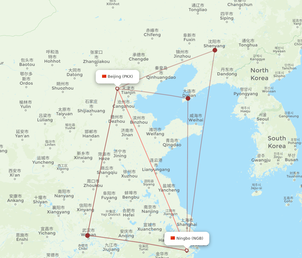 PKX-NGB flight routes