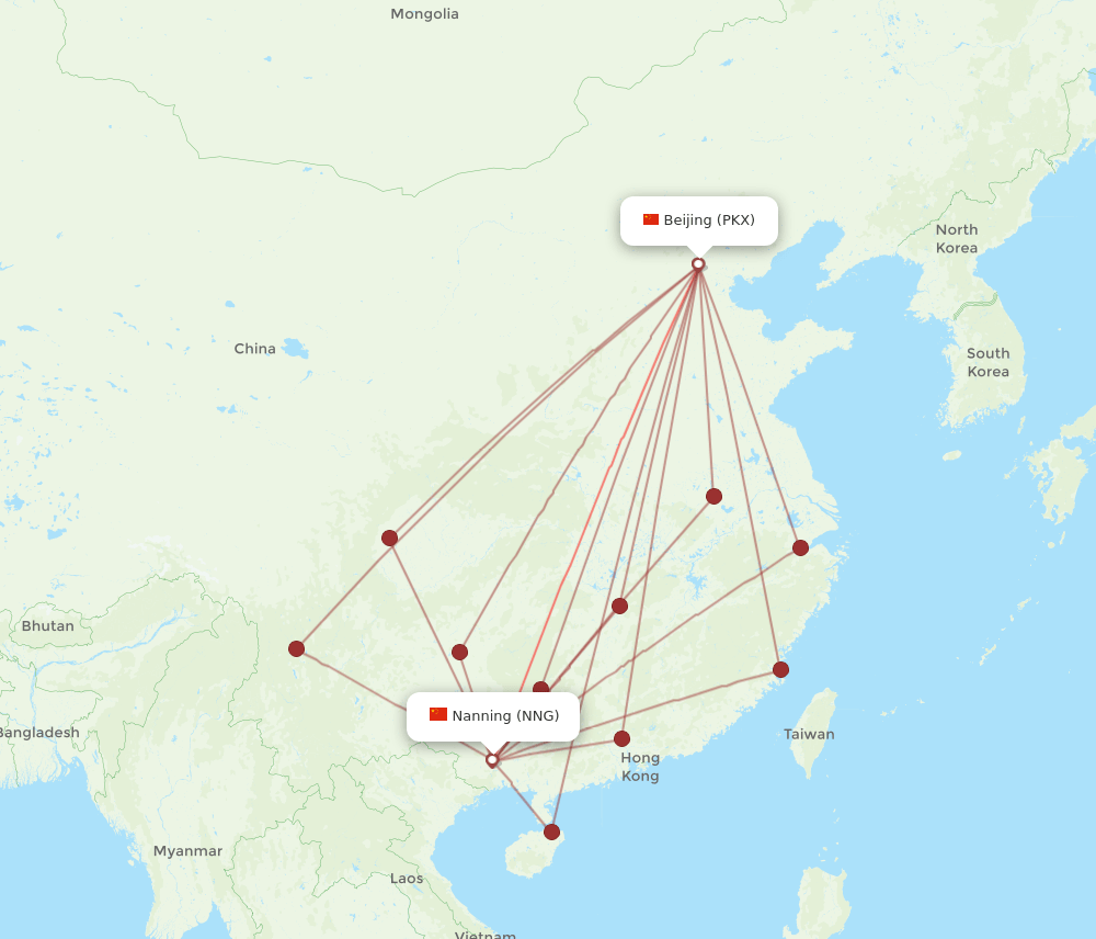 PKX to NNG flights and routes map