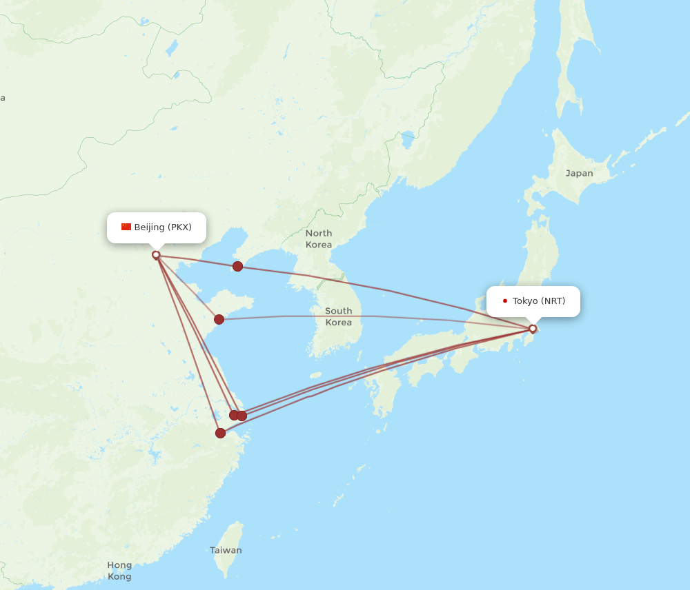 PKX to NRT flights and routes map