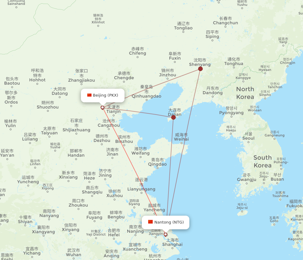 PKX to NTG flights and routes map