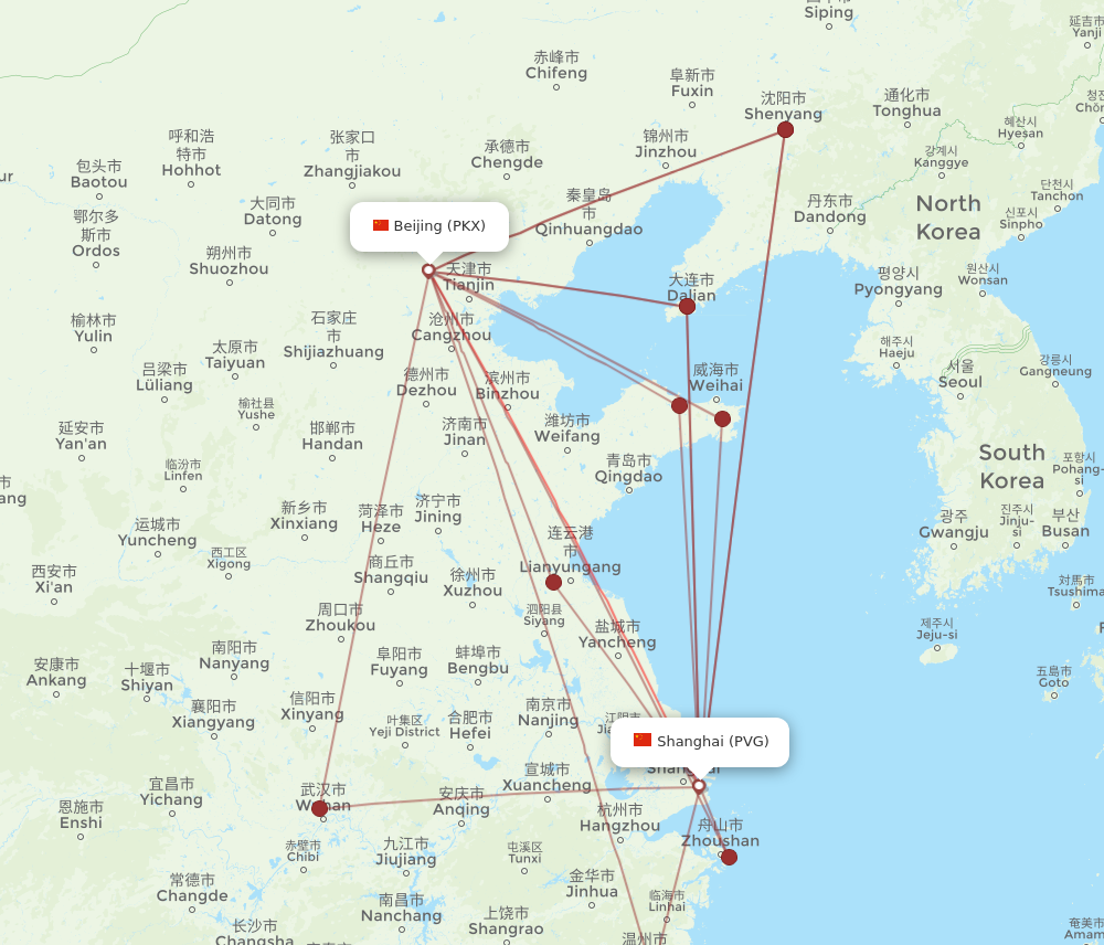 PKX to PVG flights and routes map