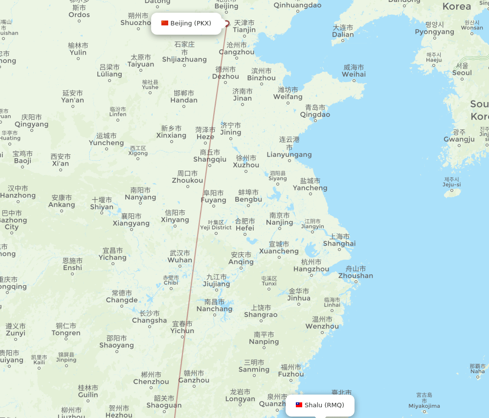 Beijing - Shalu route map and flight paths