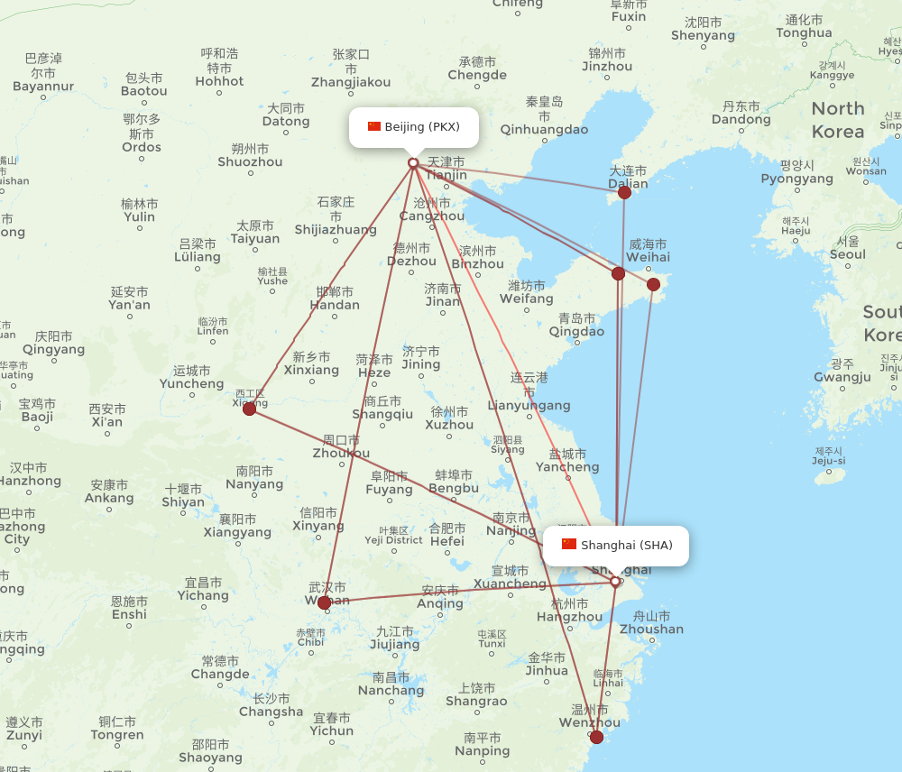 PKX to SHA flights and routes map