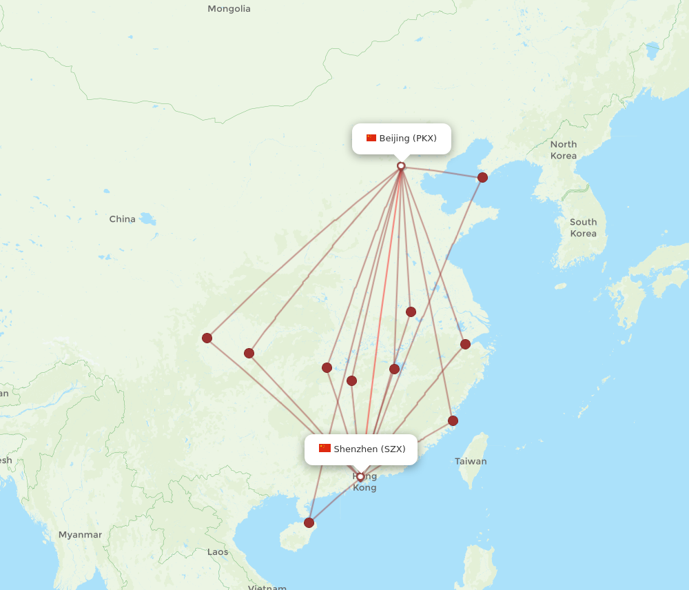 PKX to SZX flights and routes map