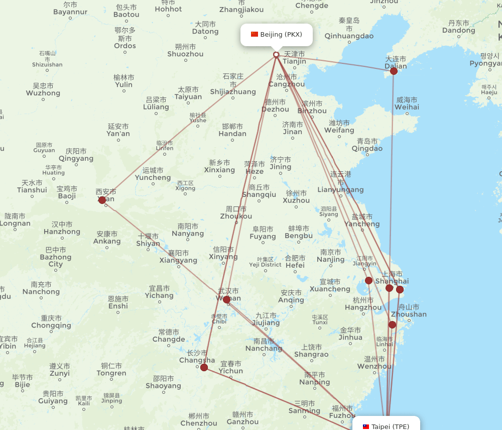 PKX-TPE flight routes