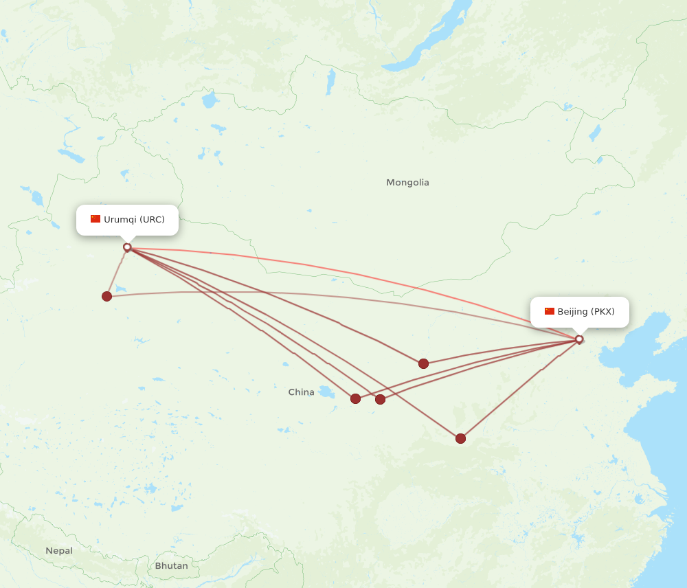 PKX to URC flights and routes map