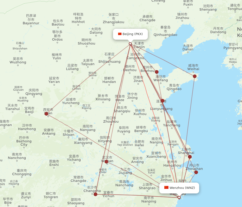 PKX-WNZ flight routes