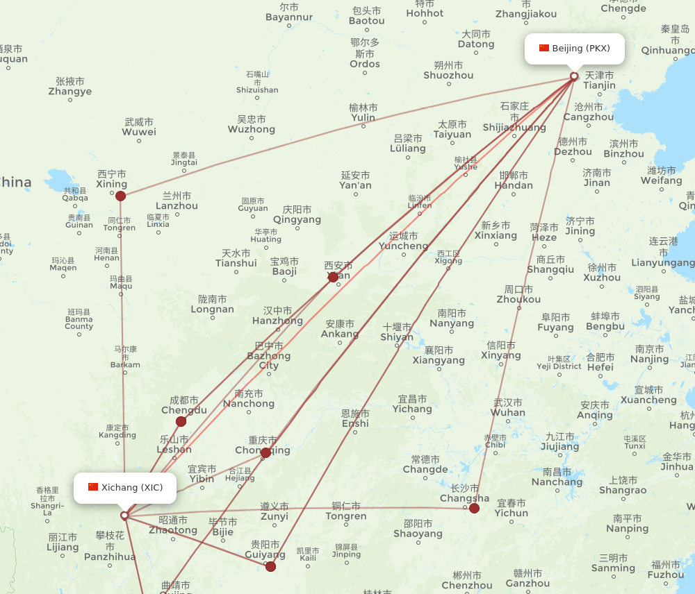 PKX to XIC flights and routes map