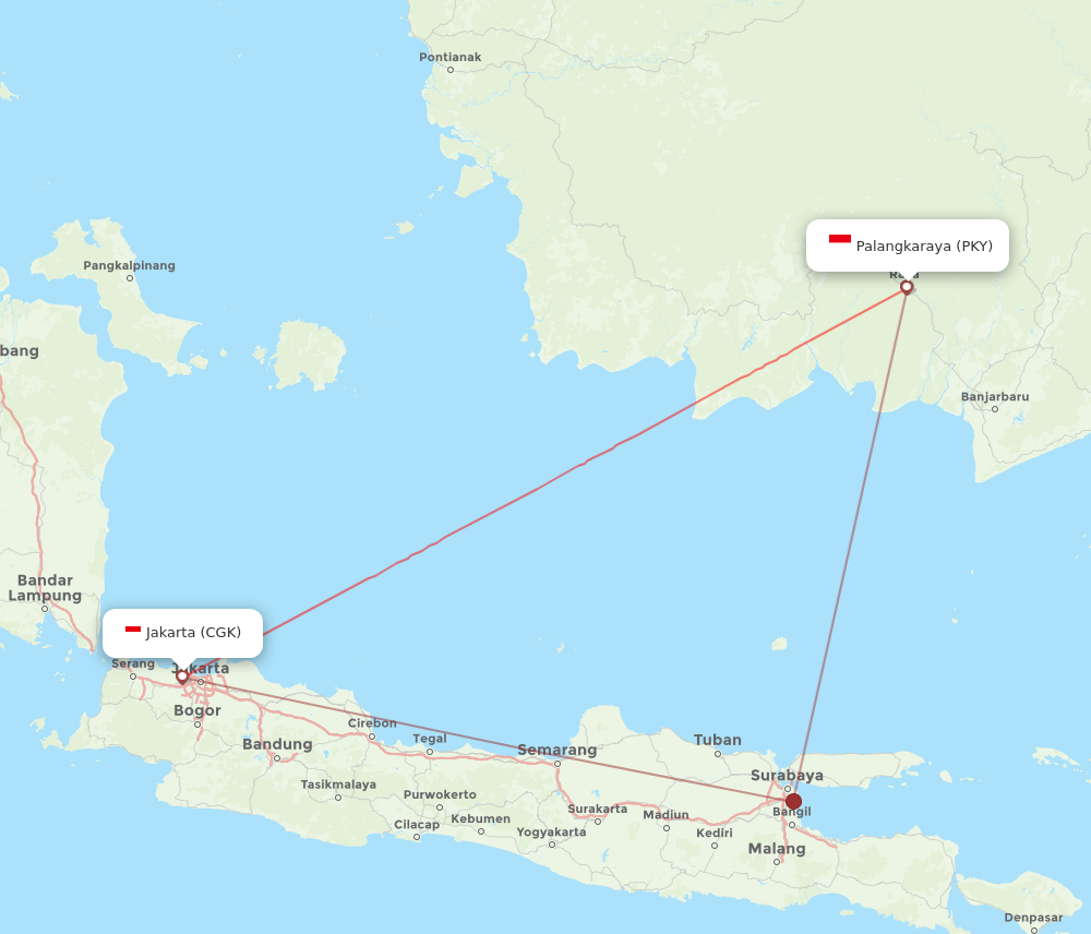 PKY to CGK flights and routes map