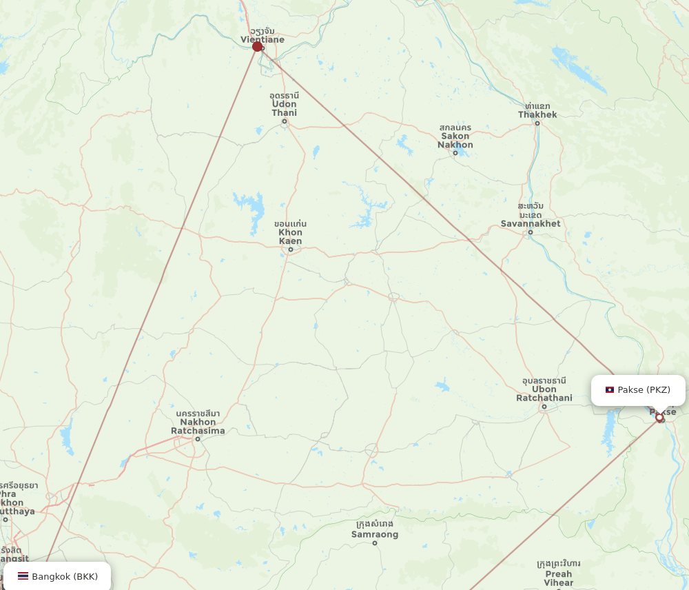 PKZ to BKK flights and routes map