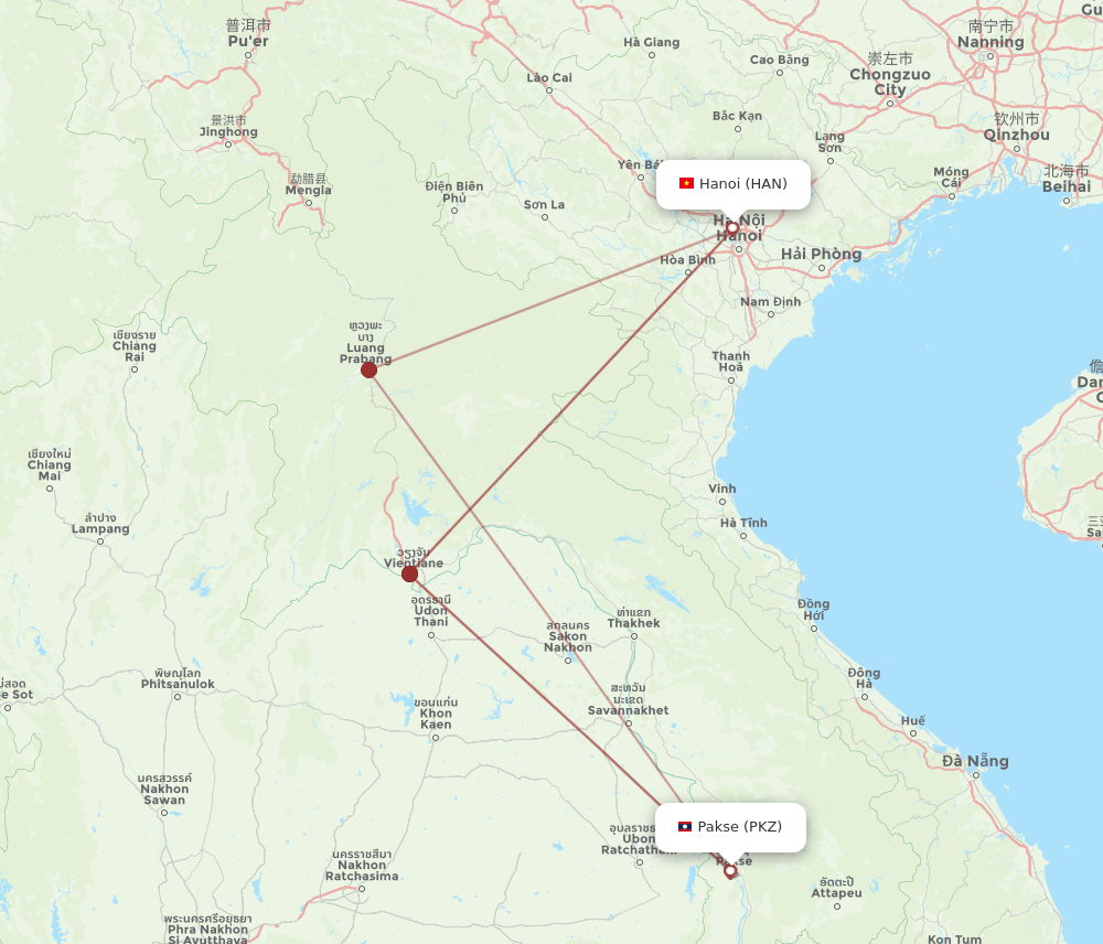 PKZ to HAN flights and routes map