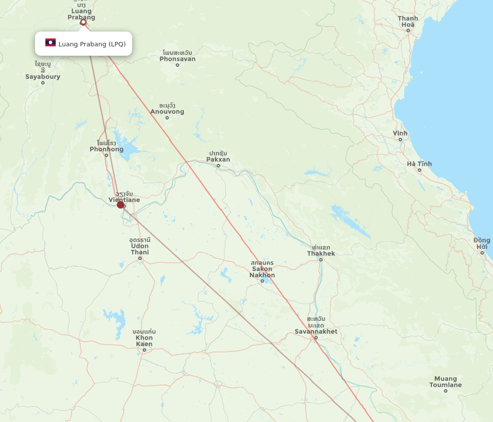 Pakse - Luang Prabang route map and flight paths