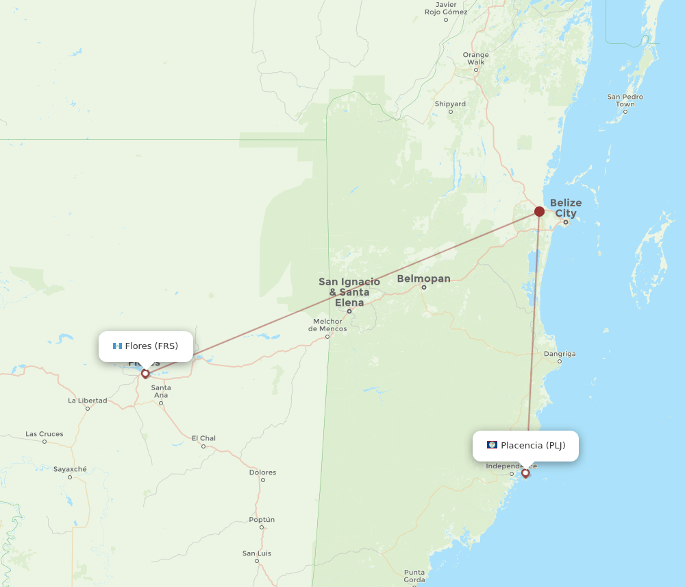 Flores - Placencia route map and flight paths