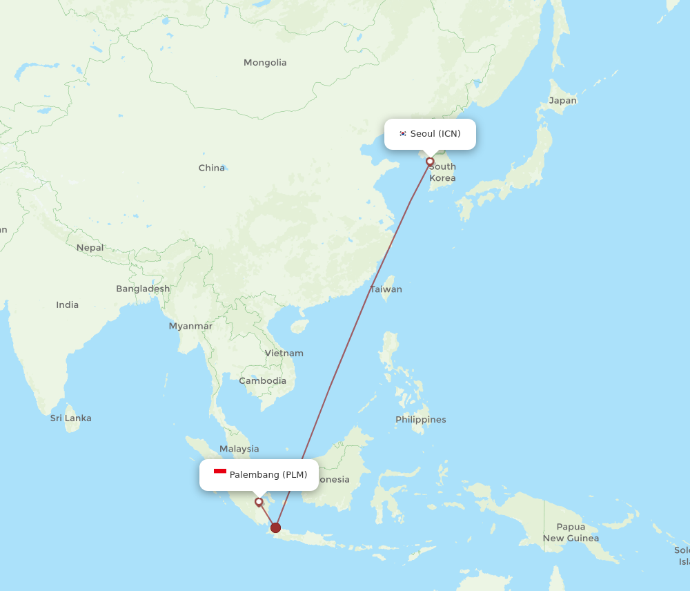 PLM to ICN flights and routes map
