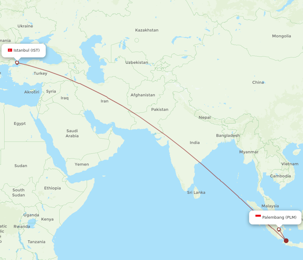 IST to PLM flights and routes map