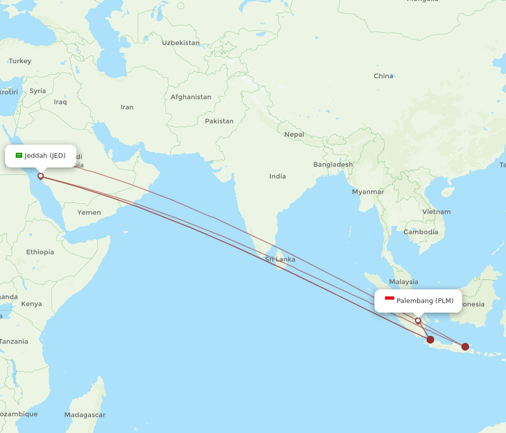 PLM to JED flights and routes map