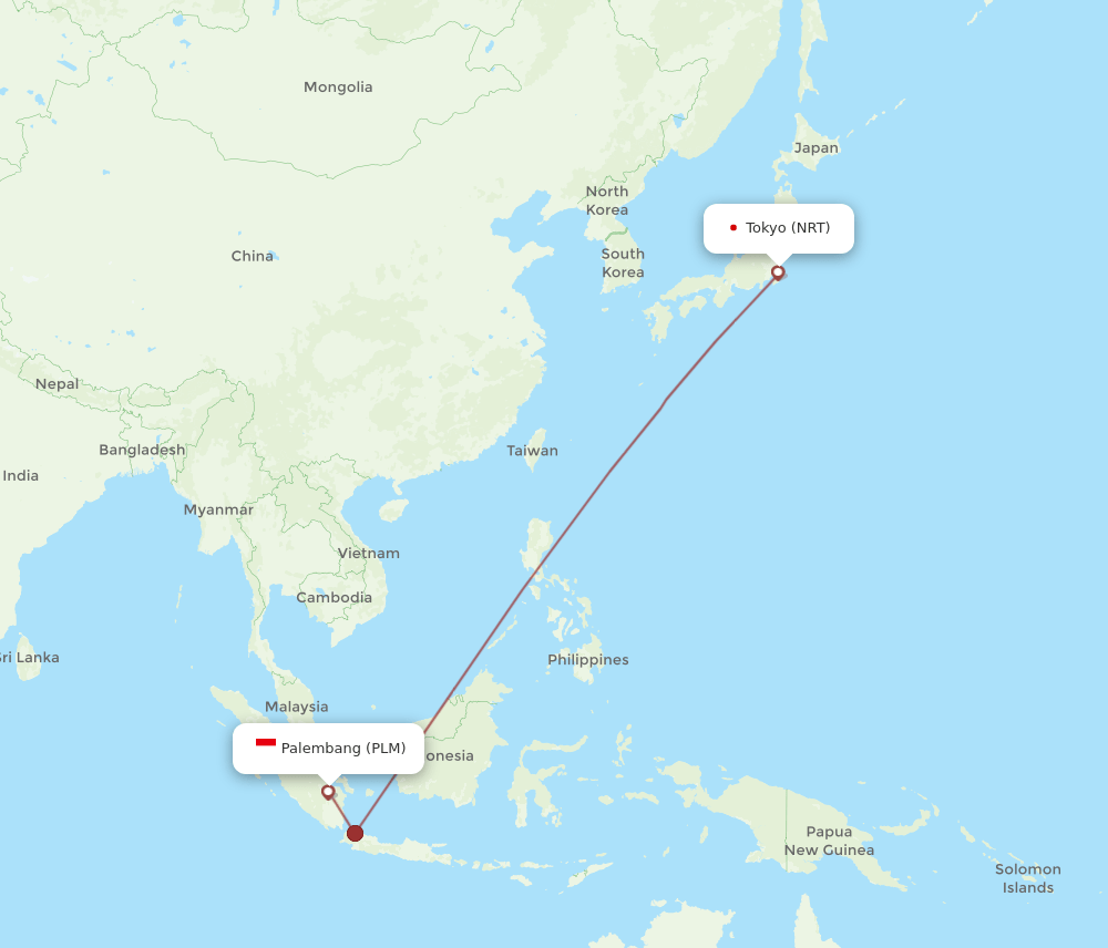 PLM to NRT flights and routes map