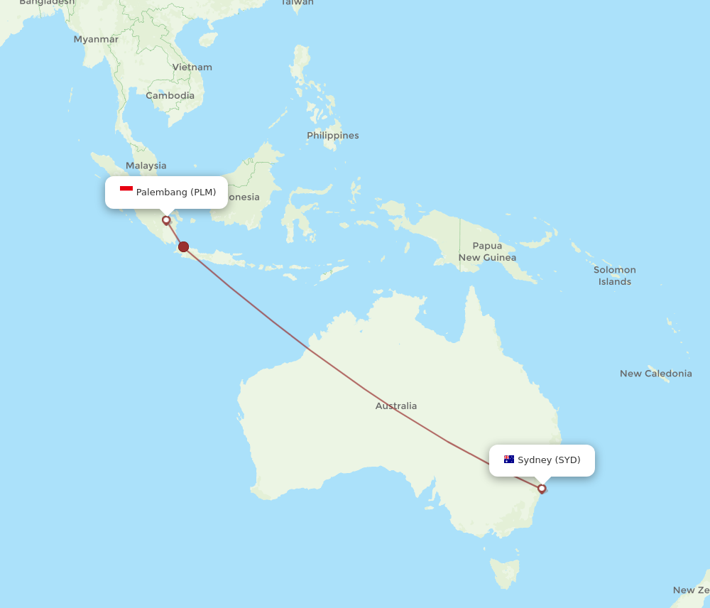 PLM to SYD flights and routes map