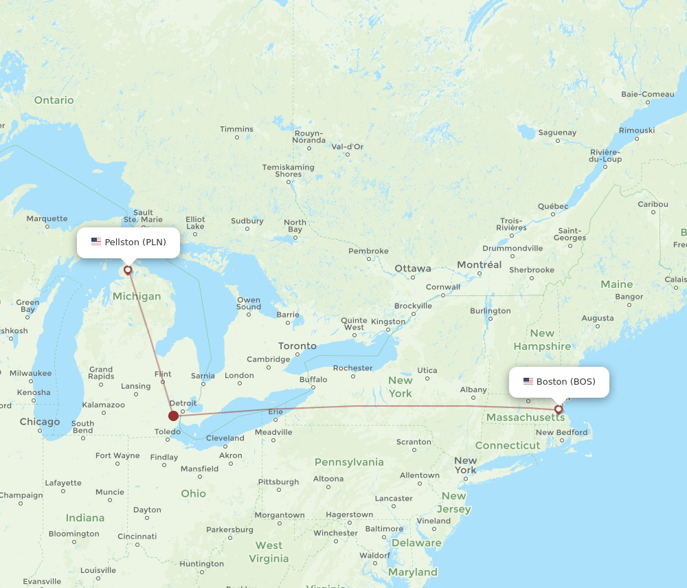 PLN-BOS flight routes