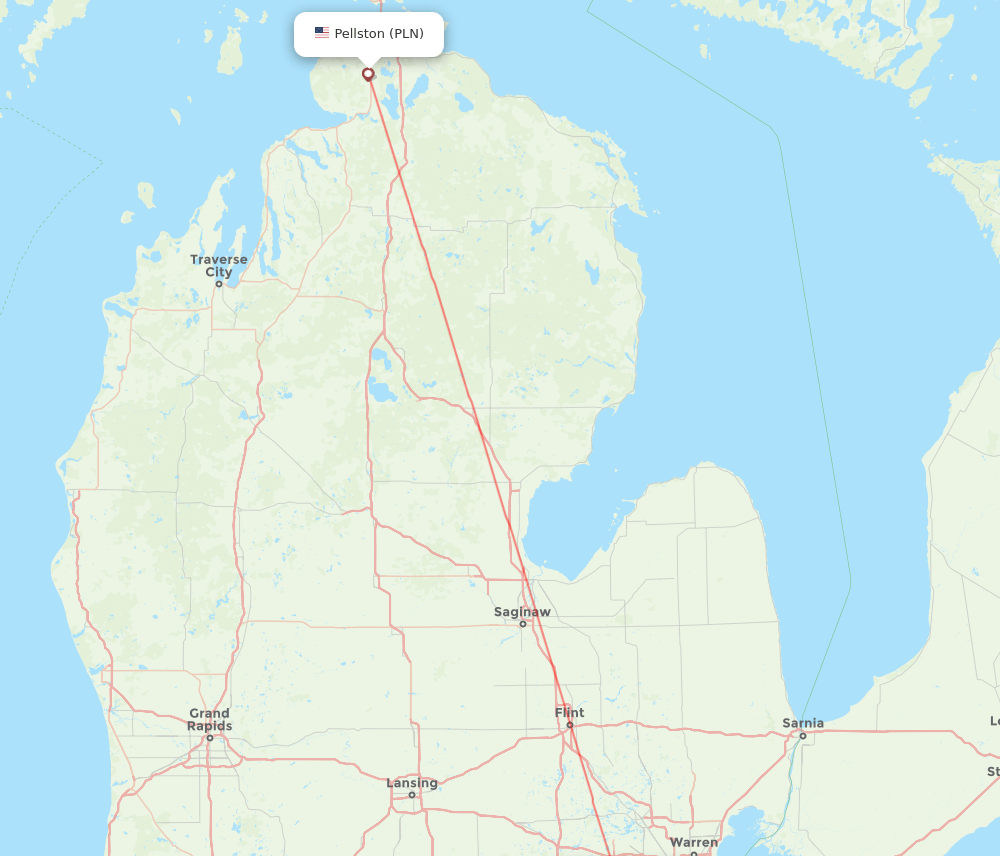 PLN to DTW flights and routes map
