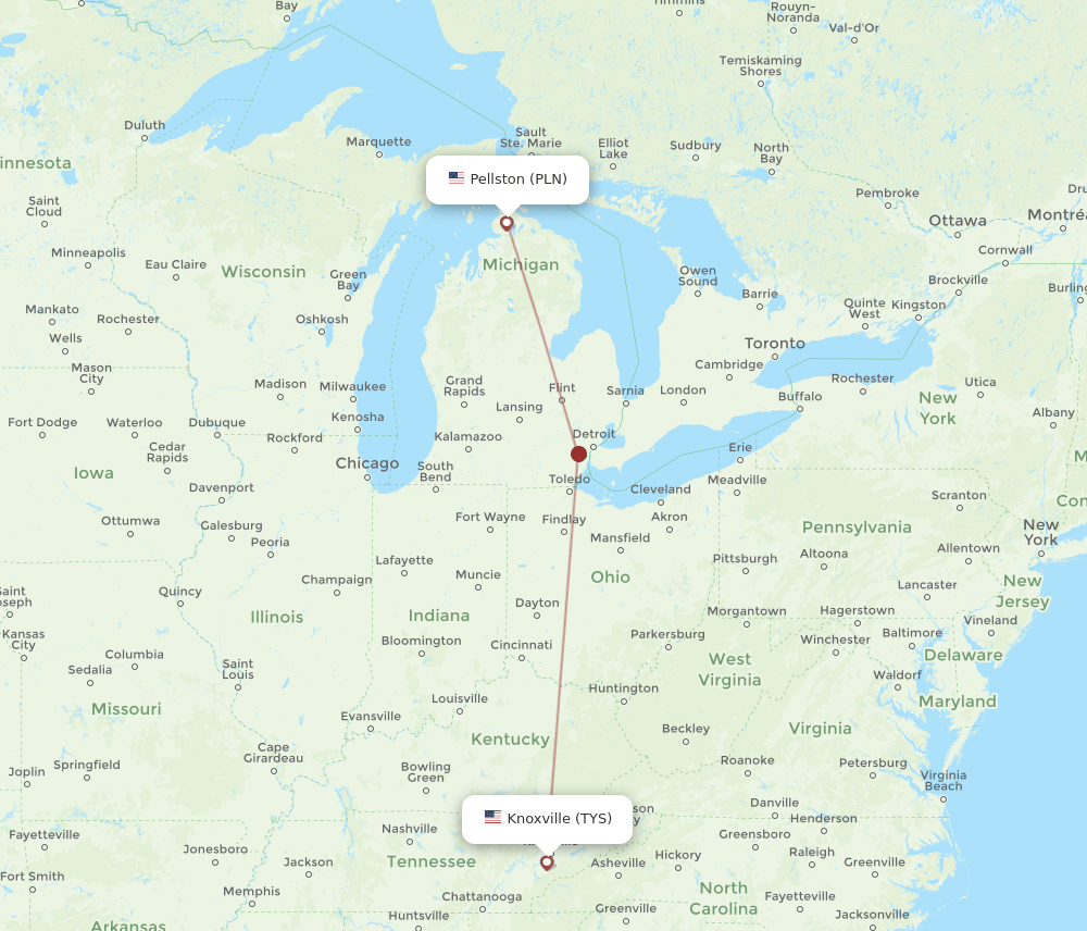 PLN-TYS flight routes
