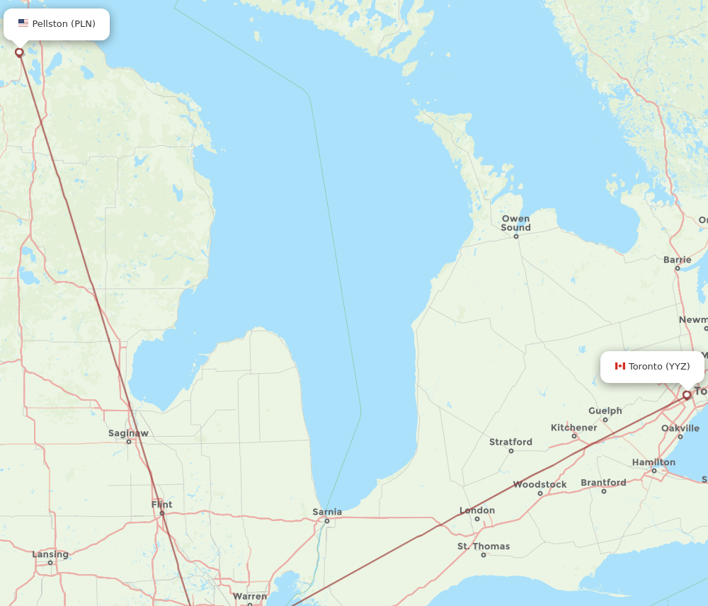 Toronto - Pellston route map and flight paths