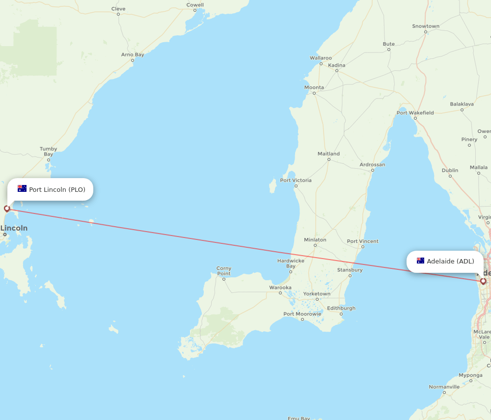 Port Lincoln - Adelaide route map and flight paths