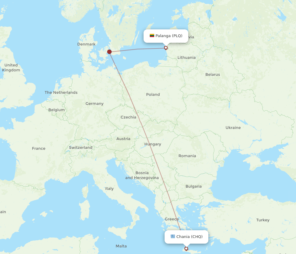 Chania - Palanga route map and flight paths