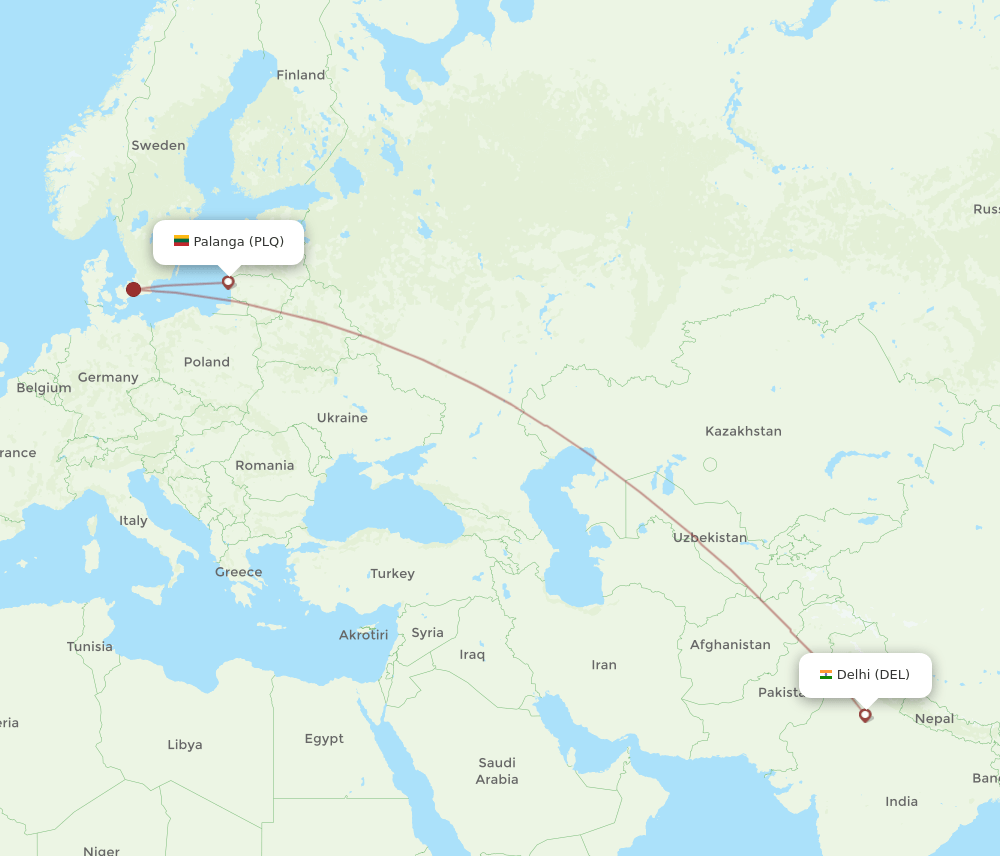 Delhi - Palanga route map and flight paths