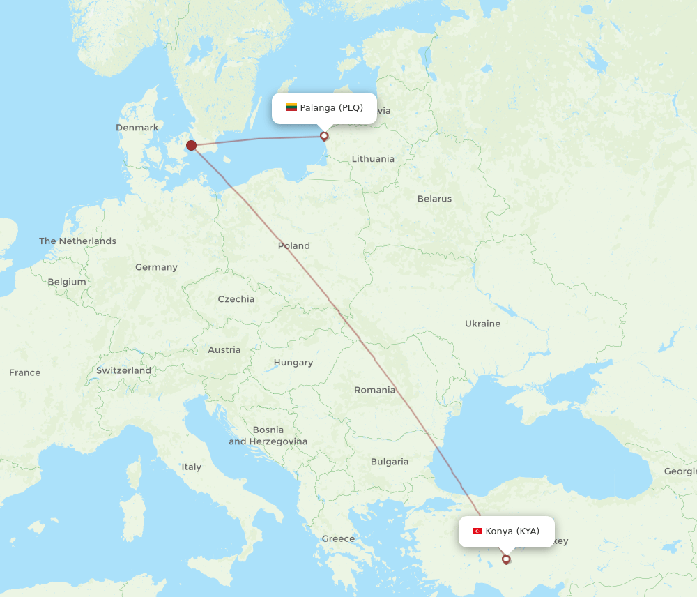 Konya - Palanga route map and flight paths