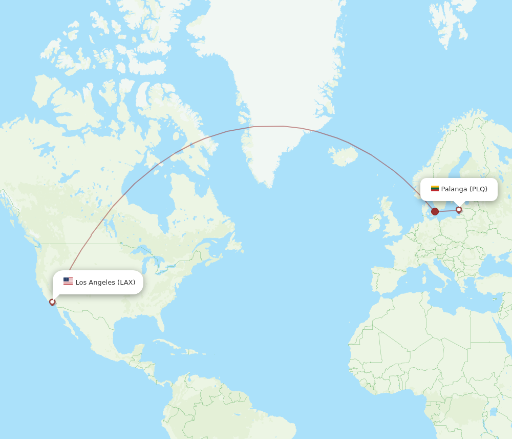 PLQ to LAX flights and routes map