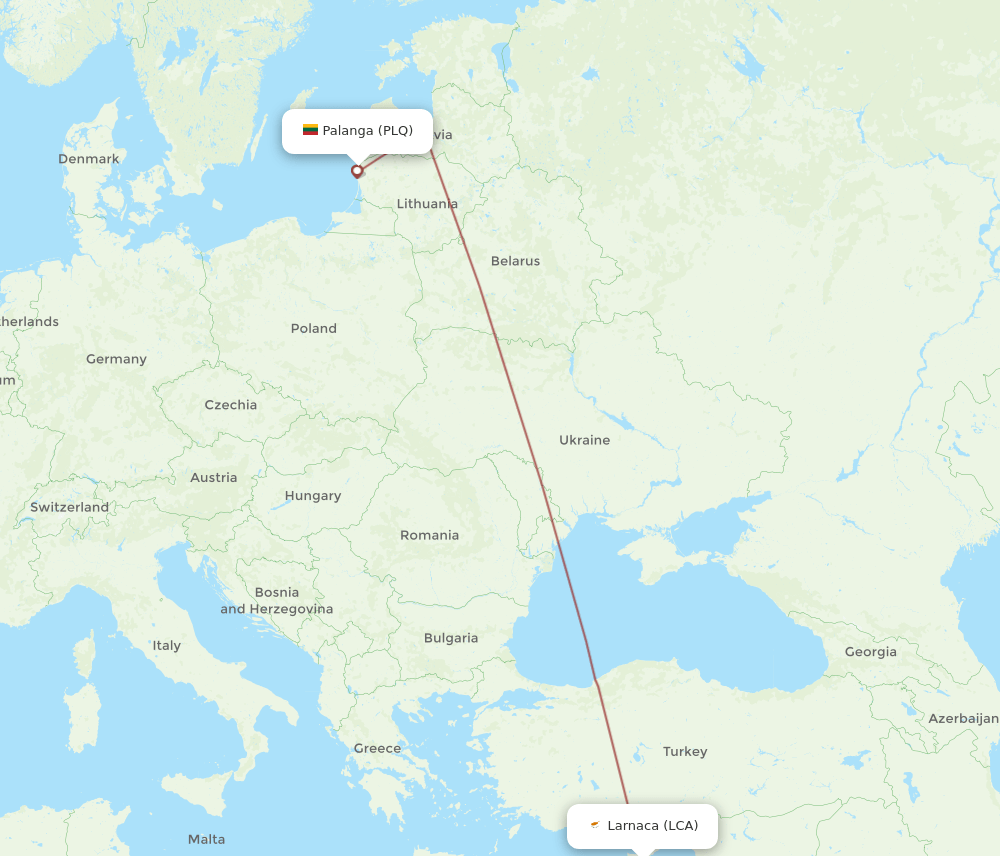 Larnaca - Palanga route map and flight paths