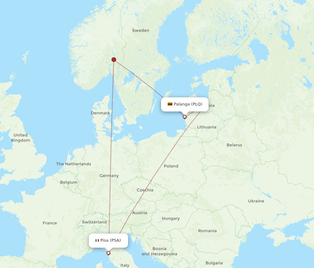 Pisa - Palanga route map and flight paths
