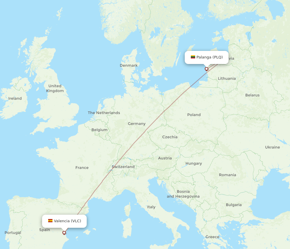 Valencia - Palanga route map and flight paths