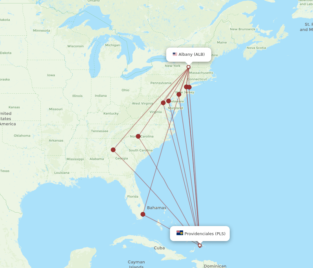 PLS-ALB flight routes