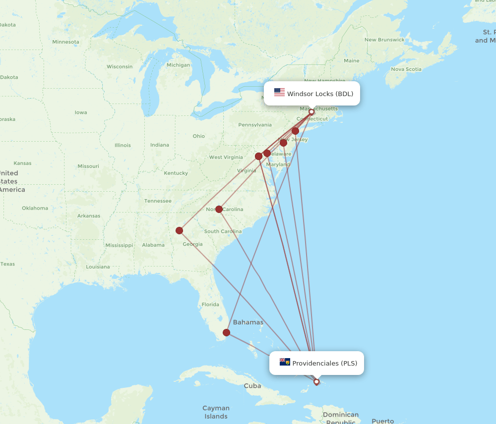 PLS-BDL flight routes