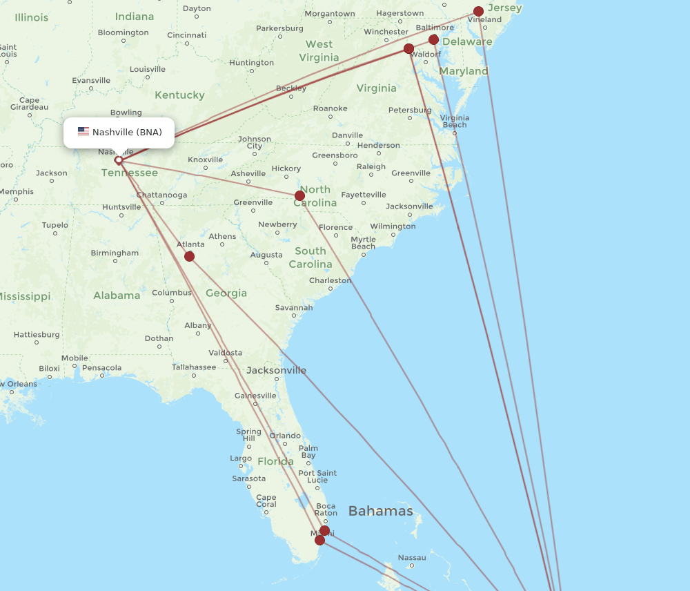 PLS-BNA flight routes