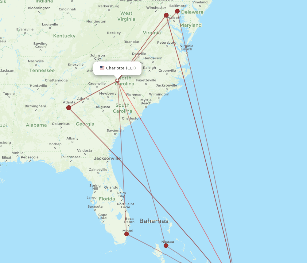 PLS-CLT flight routes