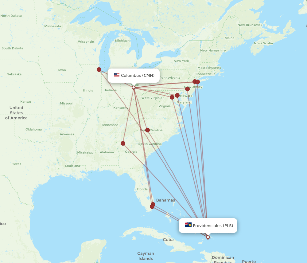PLS-CMH flight routes