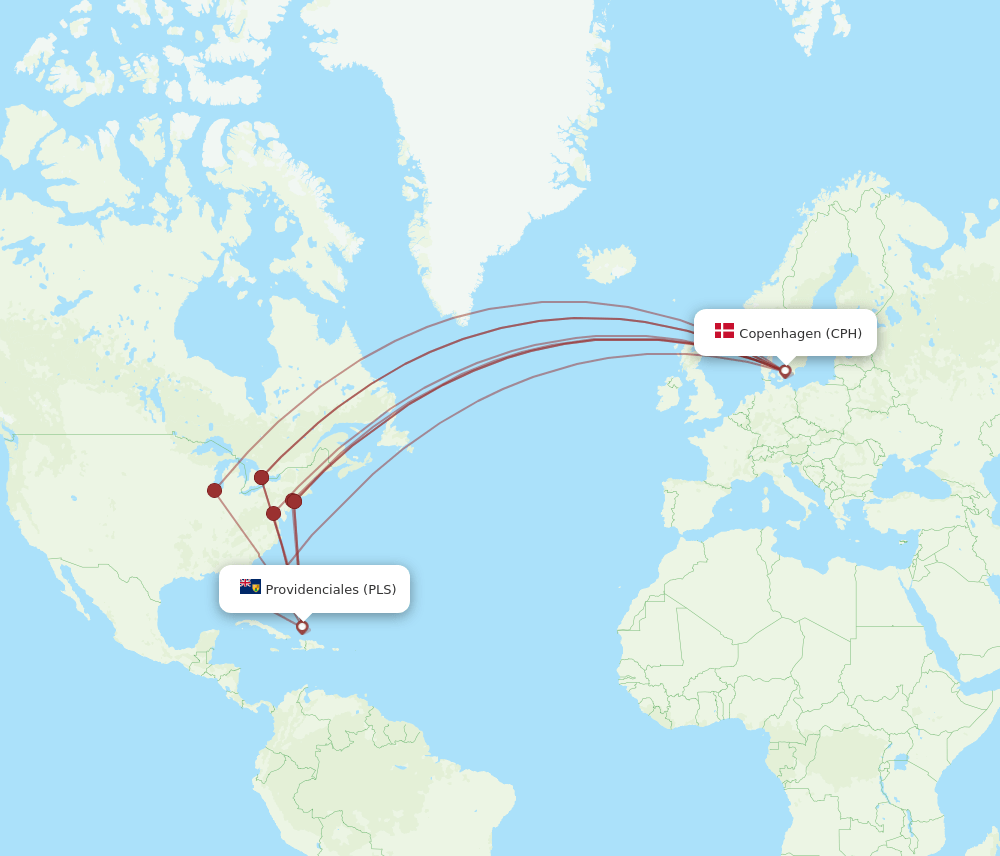CPH to PLS flights and routes map
