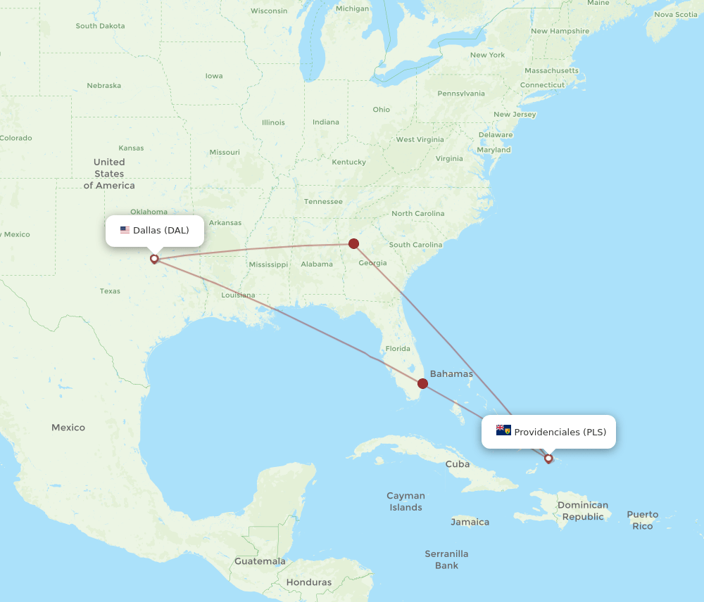 PLS-DAL flight routes