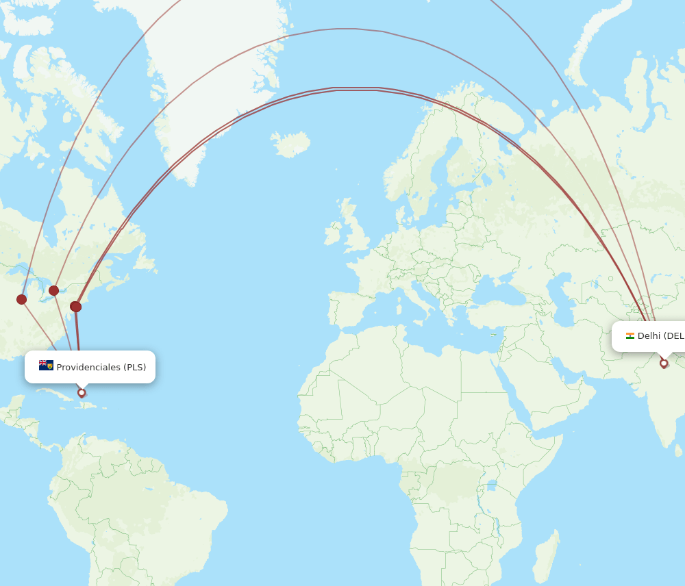 PLS-DEL flight routes
