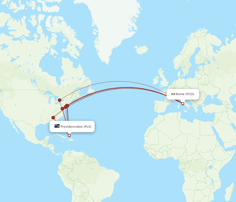 Rome - Providenciales route map and flight paths