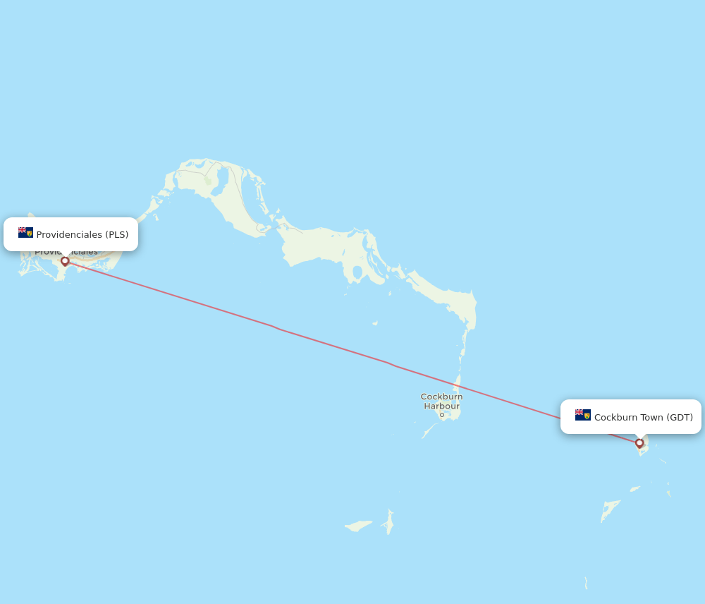 Providenciales - Grand Turk Island route map and flight paths