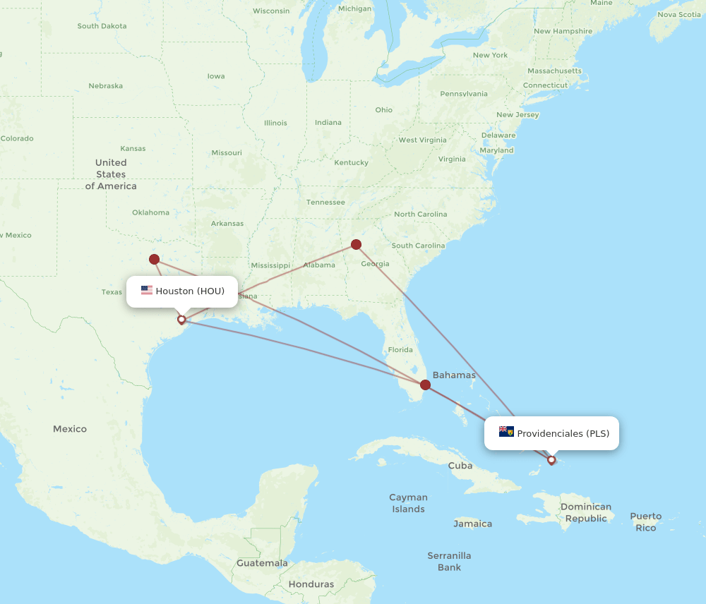 PLS-HOU flight routes